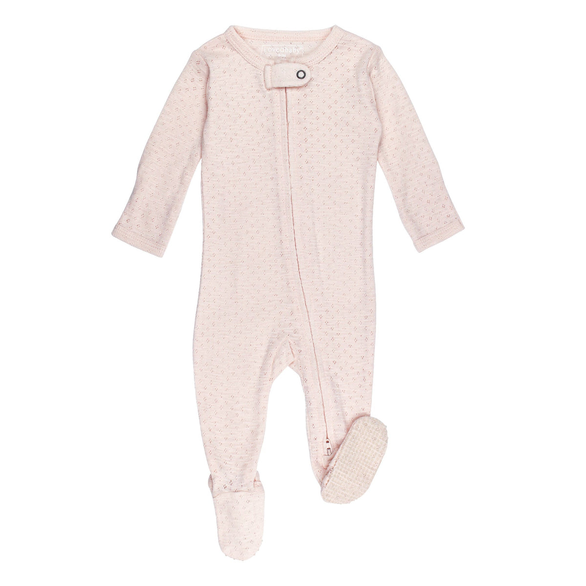 Pink baby onesie with a button on a white background