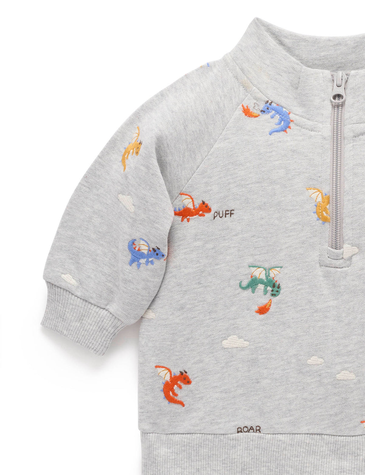 Gray children's sweatshirt with animal embroidery on a white background