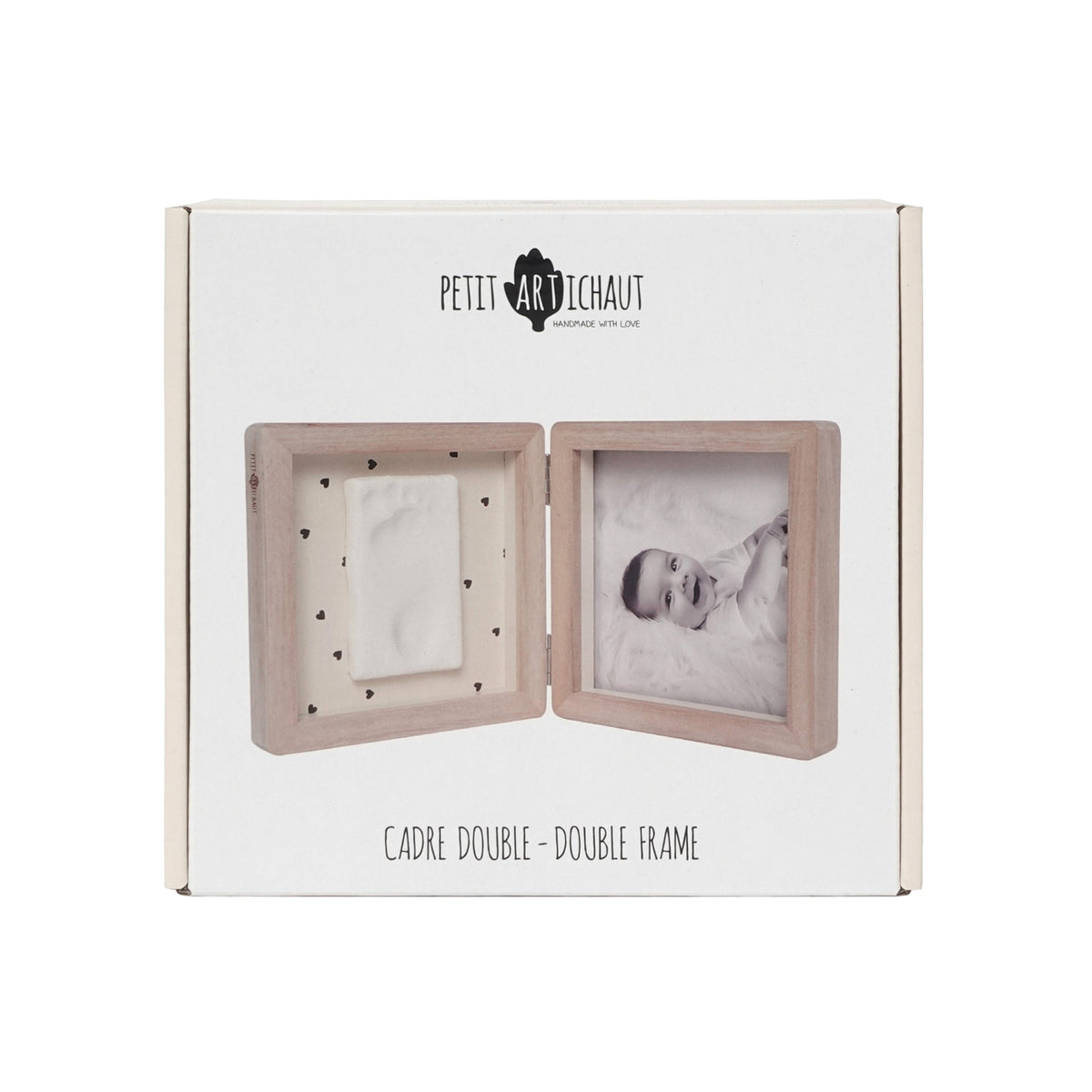 Double photo frame in packaging with 'Petit Artichaut' branding on a white background