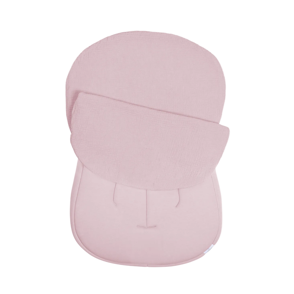 A dusty pink baby head support pillow with a matching fabric shield, shown on a clean white background.