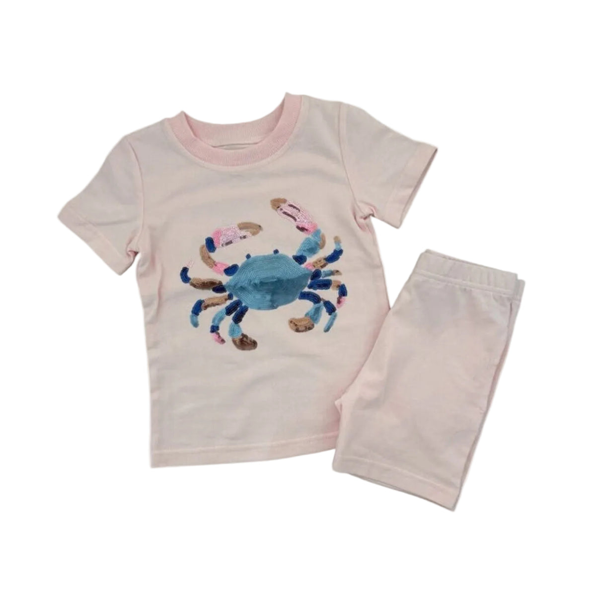 Children's pajama set with a crab design on a white background
