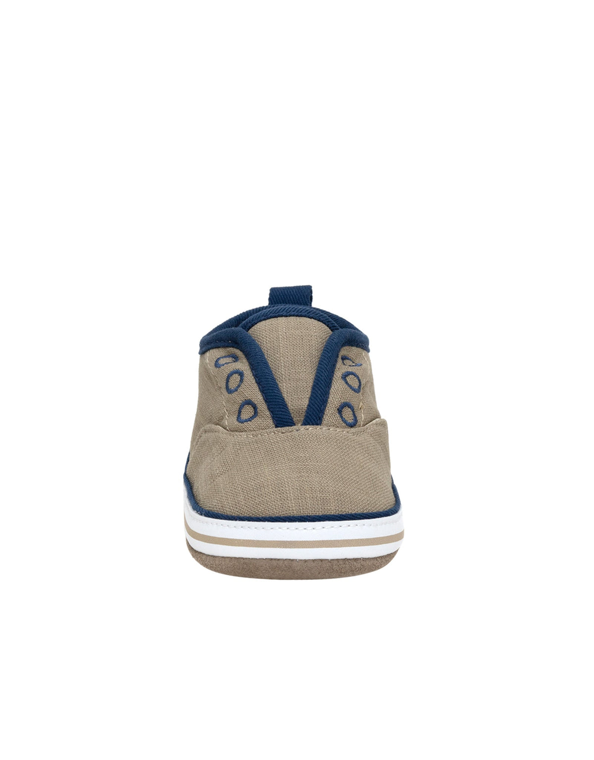 Beige and blue shoe on a white background