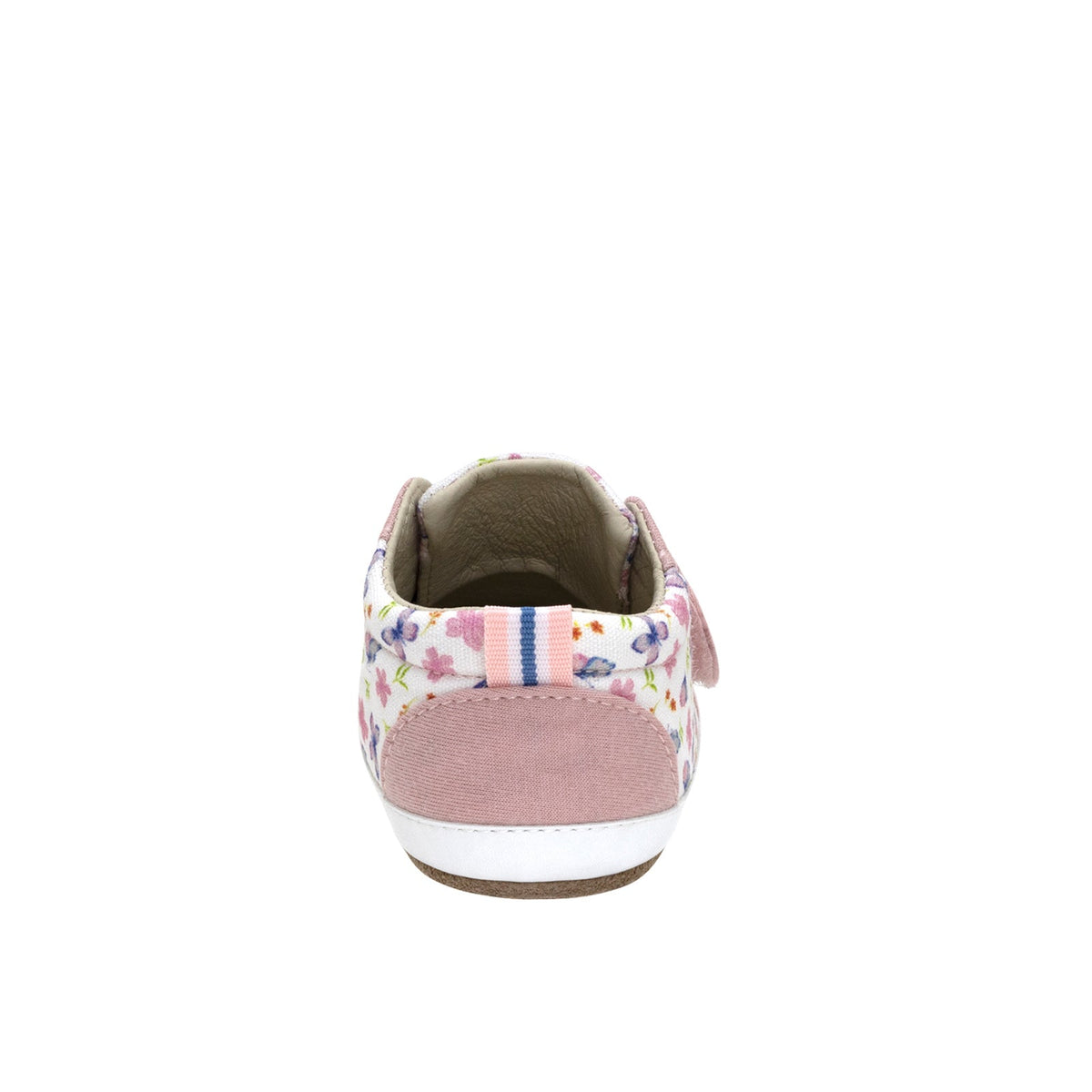 Pink floral-patterned sneaker on a white background
