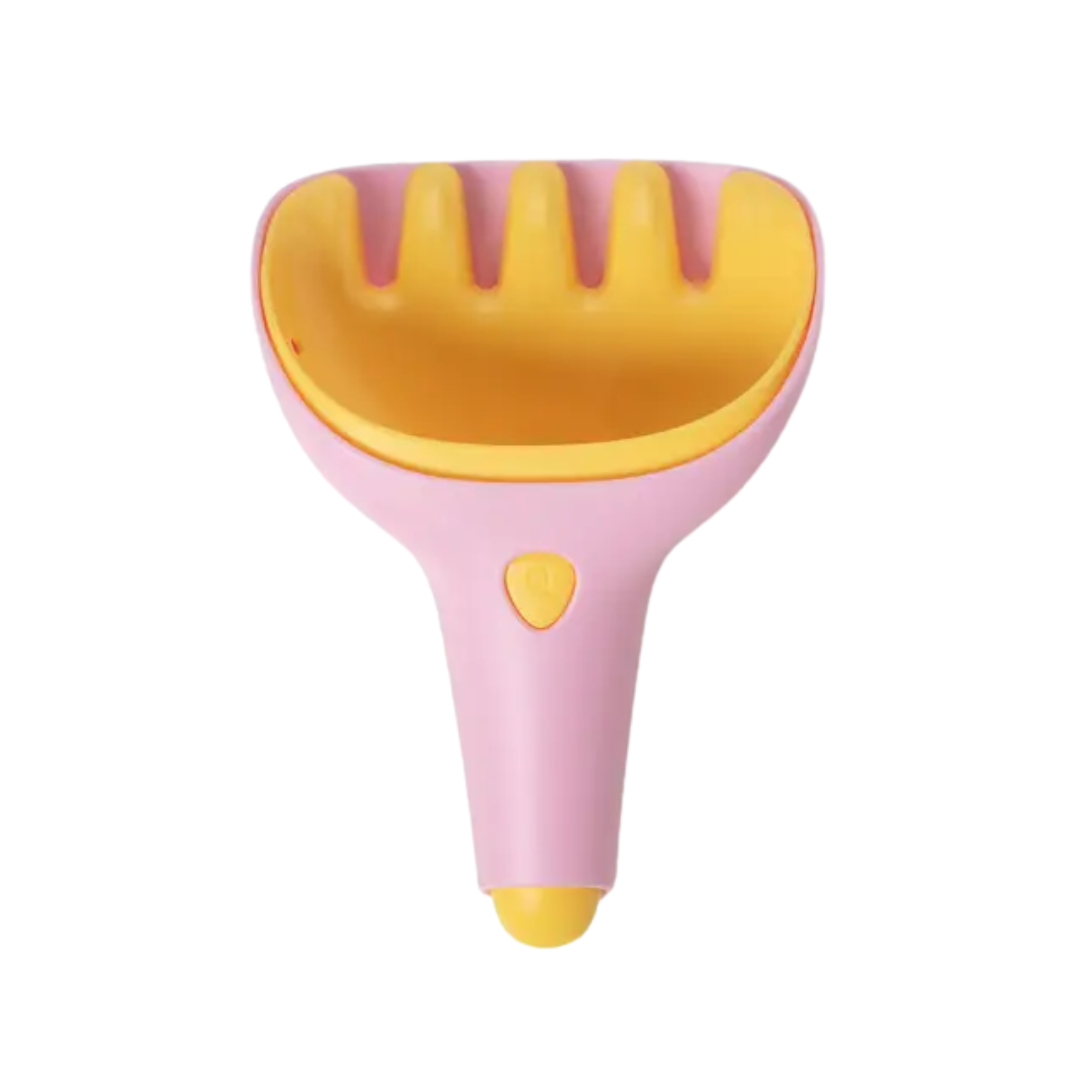 Pink and yellow hairbrush on a white background