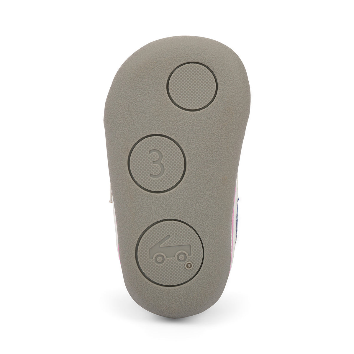 Gray remote control with three buttons on a white background