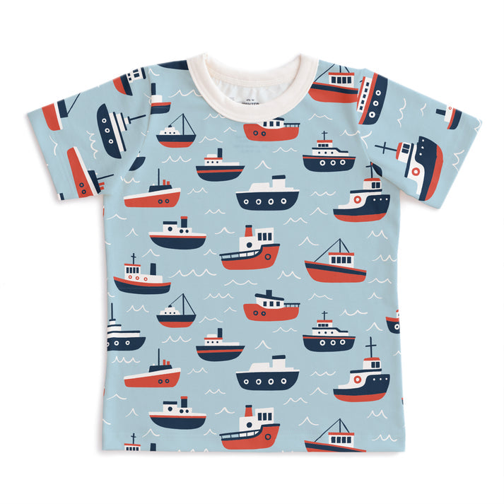Short Sleeve Tee - Tugboats Pale Blue by Winter Water Factory
