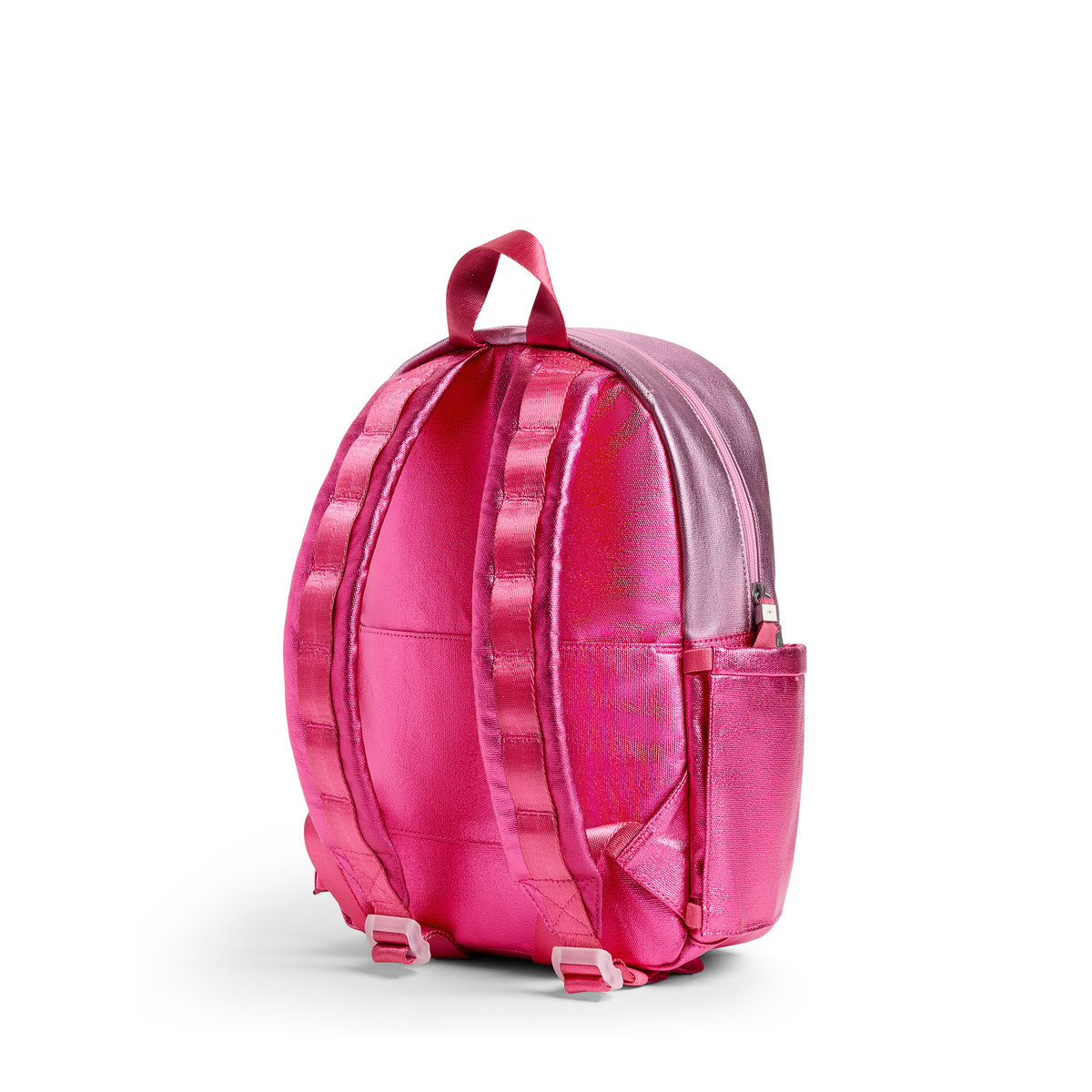 Pink backpack on a white background