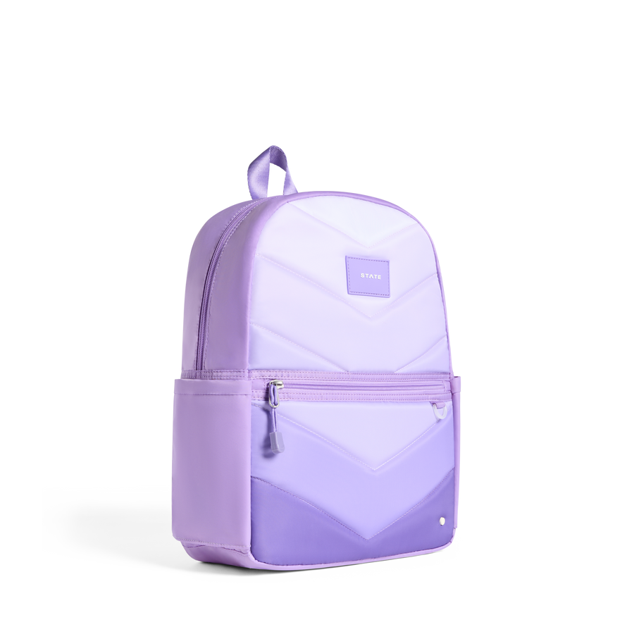 Purple backpack with a gradient design on a white background