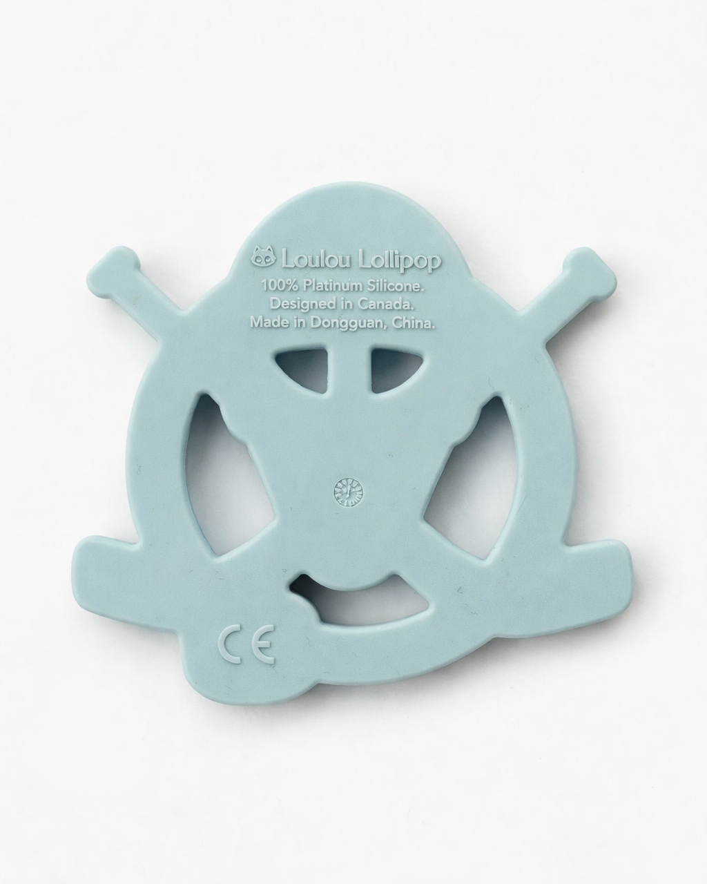 Light blue teething toy with 'Loulou Lollipop' branding on a white background