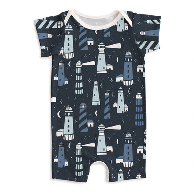 Summer Romper - Lighthouses Night Sky by Winter Water Factory