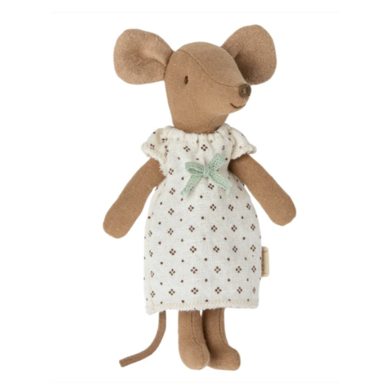Big Sister Mouse in Matchbox - Cream Pattern Pajamas by Maileg