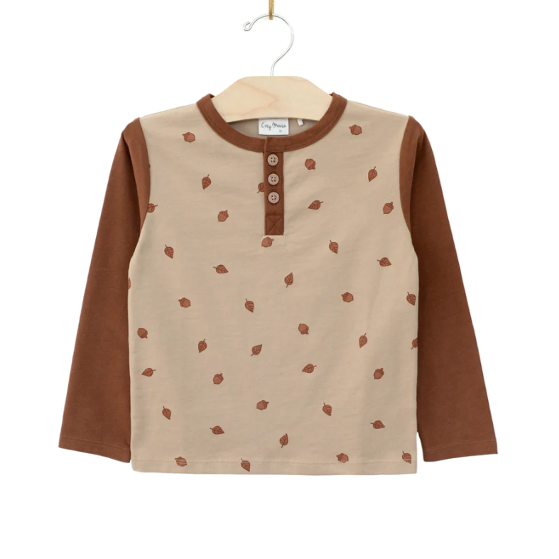 Henley Long Sleeve Tee - Pecan Acorns by City Mouse FINAL SALE