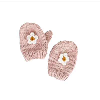 Hand Knit Flower Mittens - Blush by The Blueberry Hill