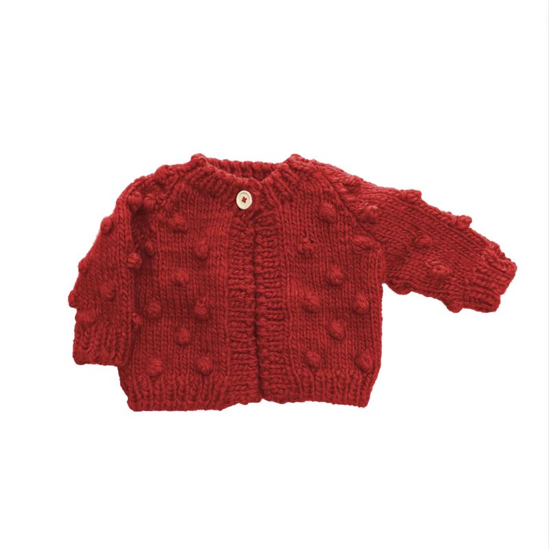 Popcorn Hand Knit Cardigan Sweater - Red by The Blueberry Hill