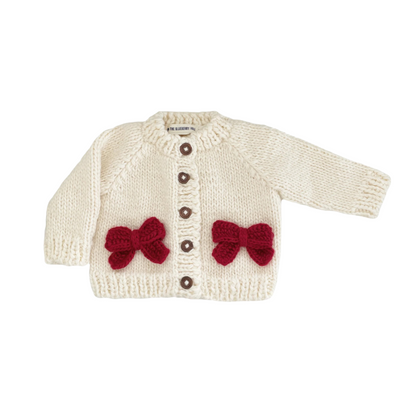Red Bow Hand Knit Cardigan Sweater by The Blueberry Hill