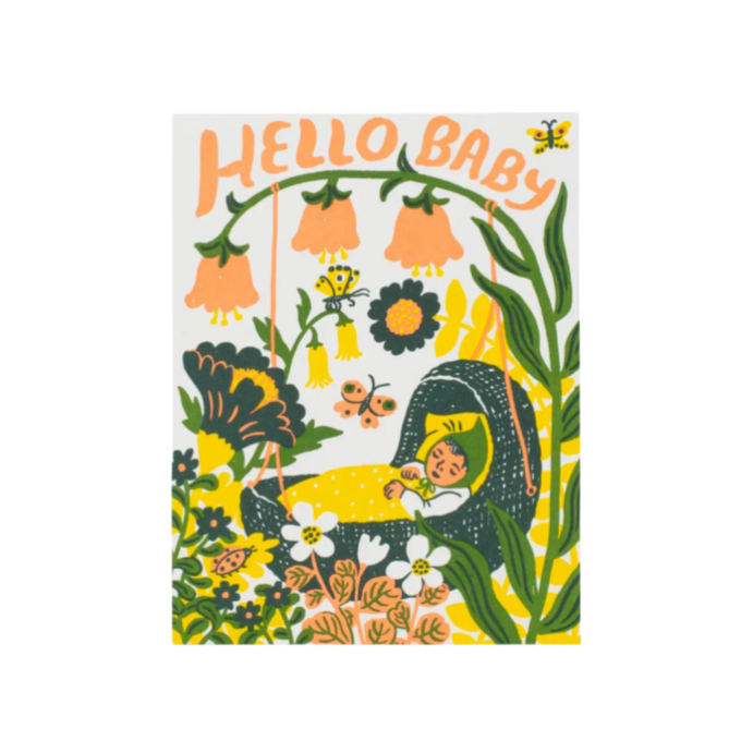 Hello Baby Yellow Bassinet Card by Egg Press
