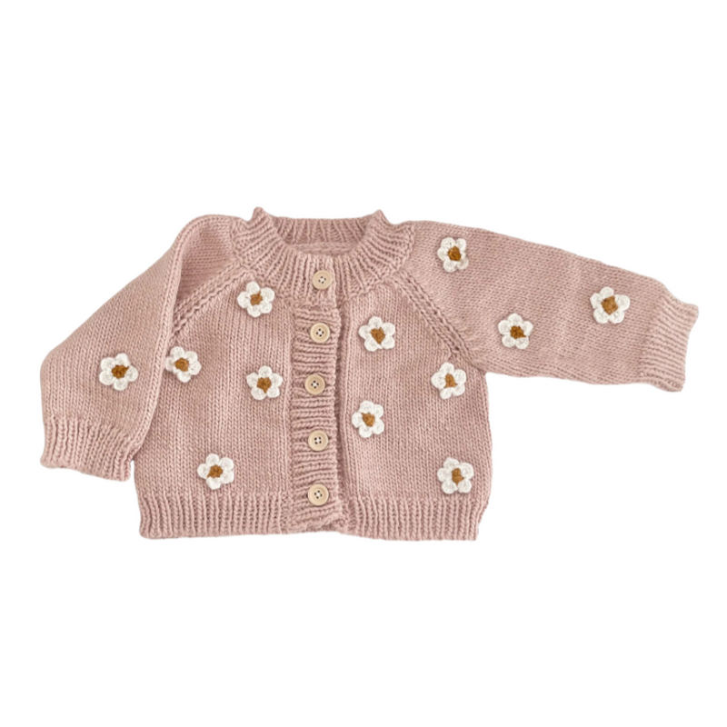 Flower Hand Knit Cardigan Sweater - Blush by The Blueberry Hill