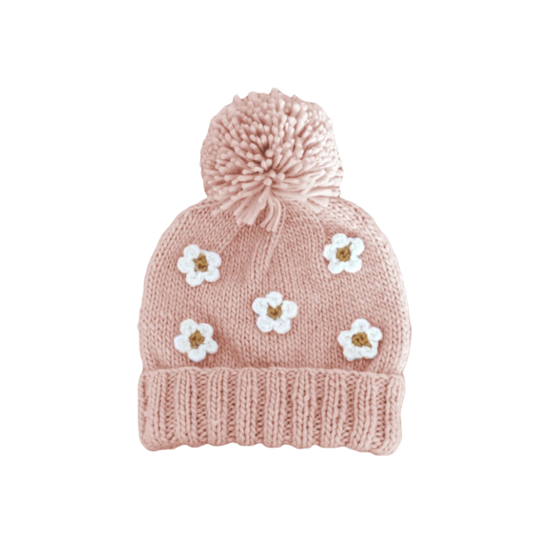 Flower Hand Knit Hat - Blush by The Blueberry Hill