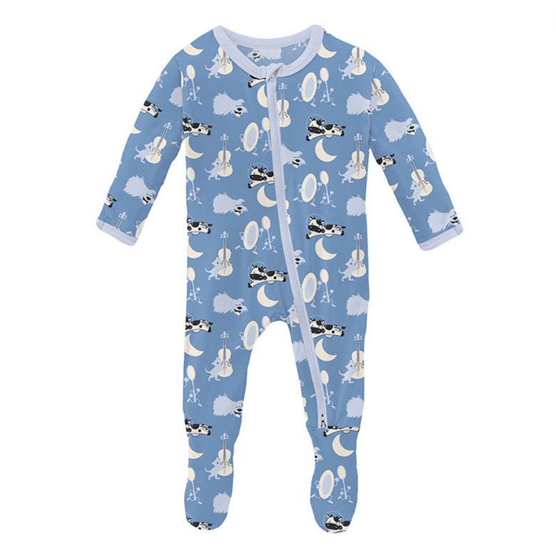 Print Footie with 2 Way Zipper - Dream Blue Hey Diddle Diddle by Kickee Pants