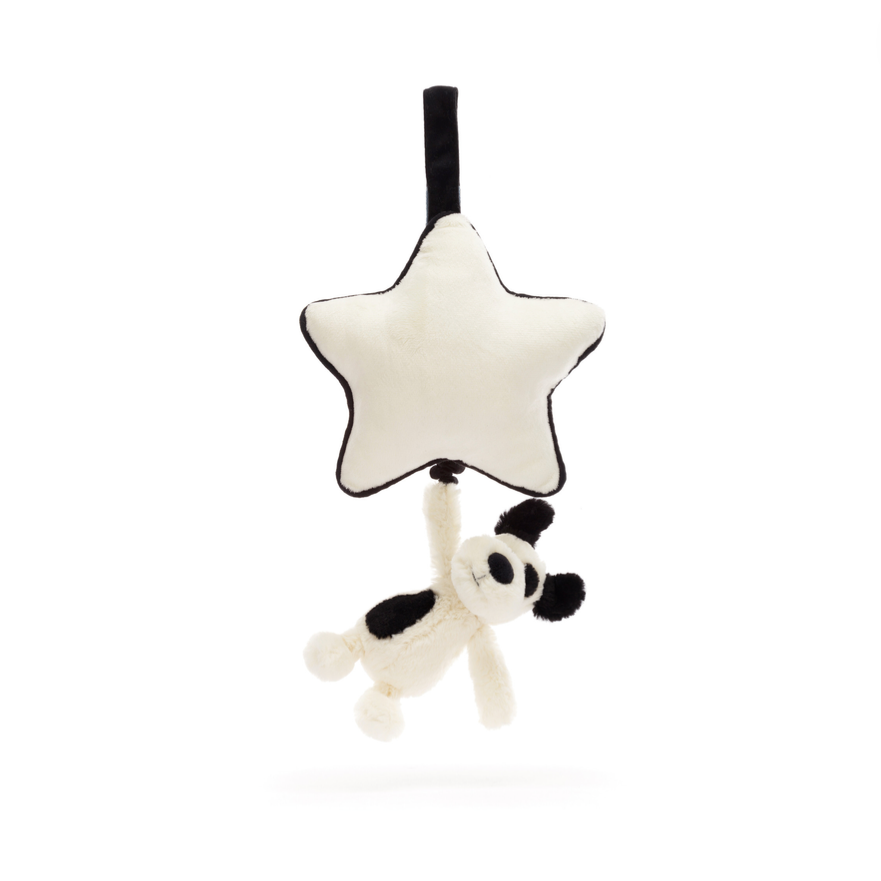 Bashful Black & Cream Puppy Musical Pull by Jellycat Pacifier Kids