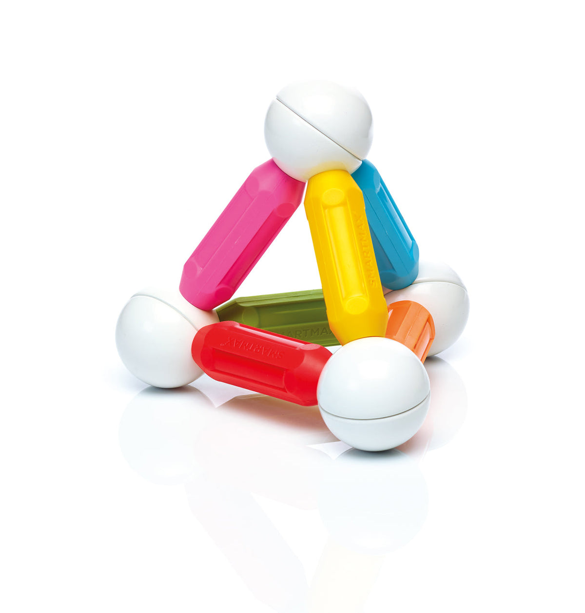 Colorful toy with a white base on a white background