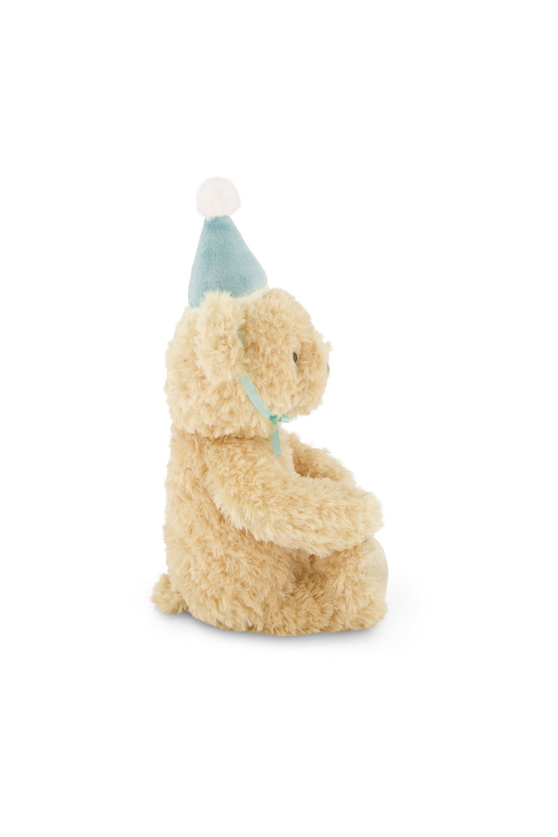 Plush bear with a party hat on a white background