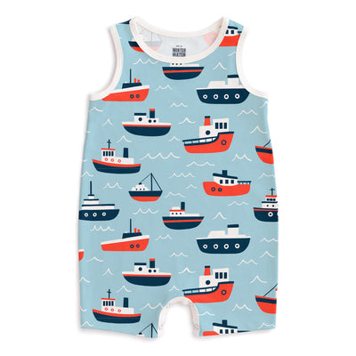 Tank Top Romper - Tugboats Pale Blue by Winter Water Factory