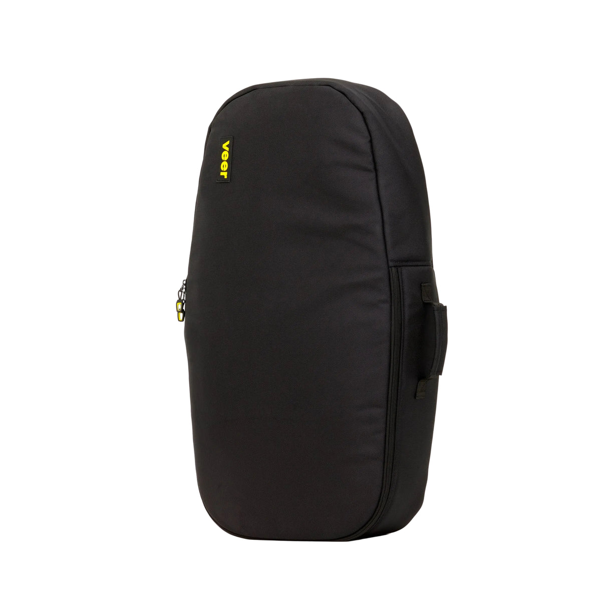 Black backpack with a brand logo on a white background