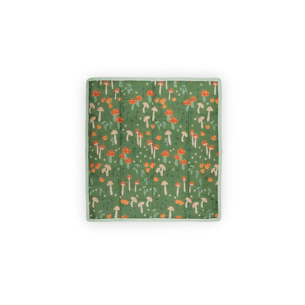 Notebook with a mushroom and flower pattern on a green background