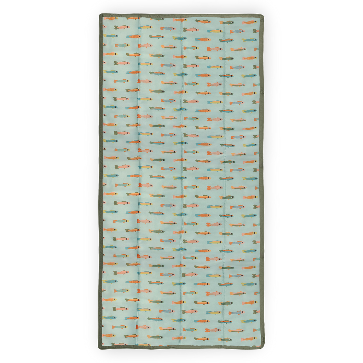 Patterned mat with small fish design on a light blue background