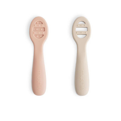 Silicone First Feeding Baby Spoons 2-Pack - Blush/Shifting Sand by Mushie & Co