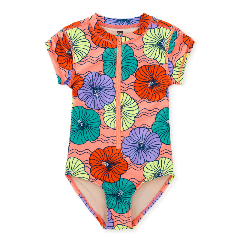 Rash Guard One-Piece Swimsuit - Leso Hibiscus by Tea Collection