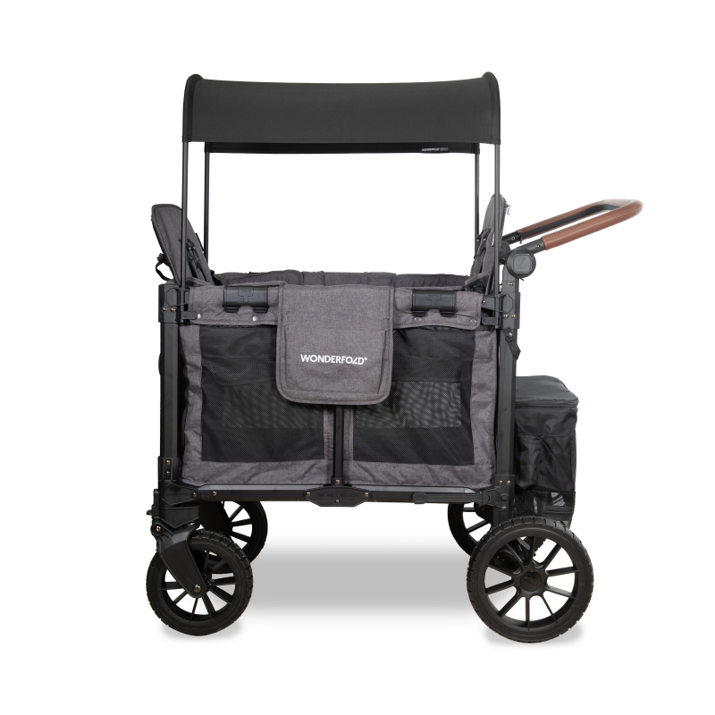 Black and gray stroller wagon with Wonderfold logo on a white background