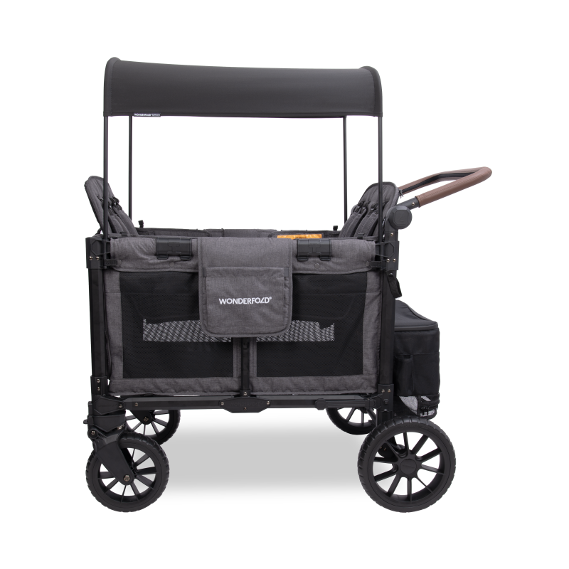 Black and gray WonderFold stroller wagon on a white background