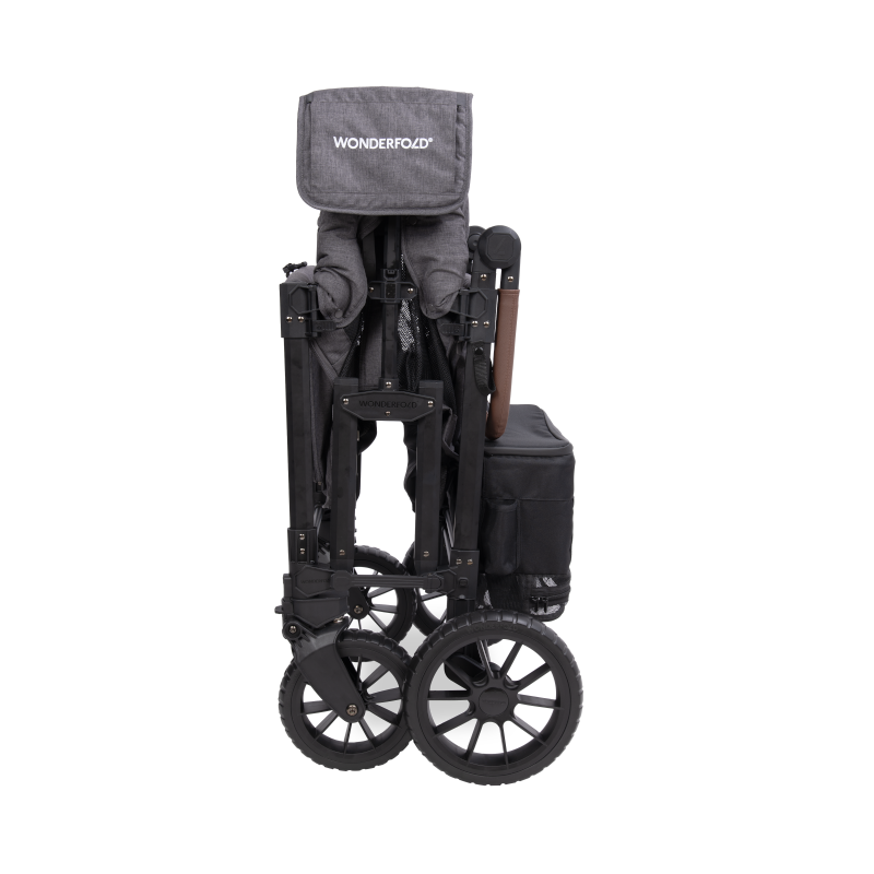 Black stroller with WonderFold logo on a white background