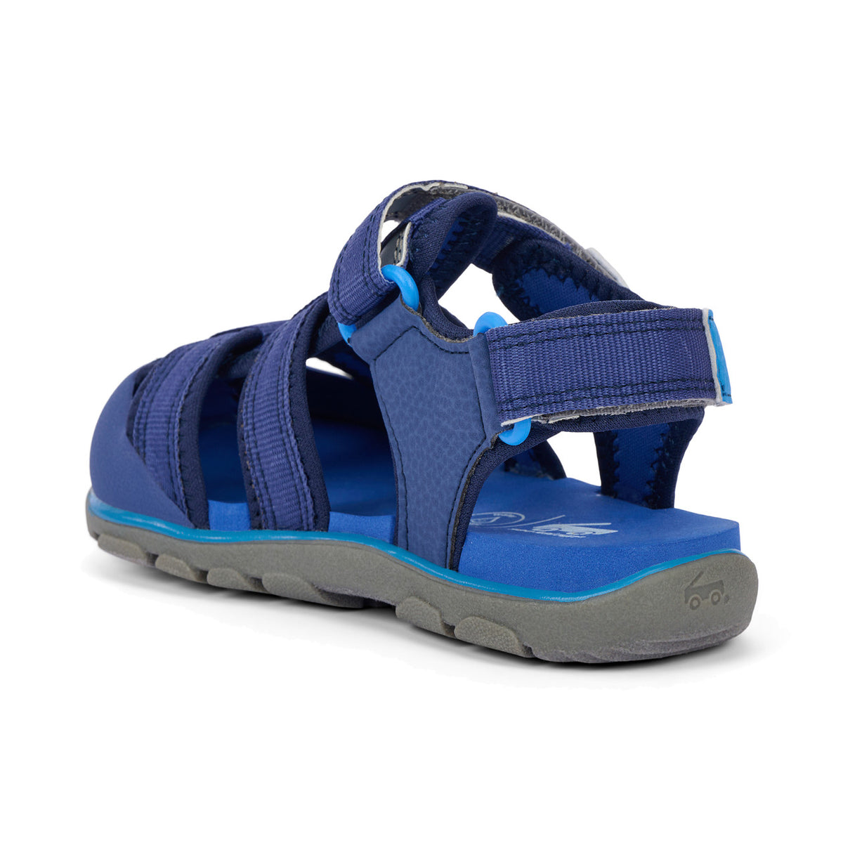 Blue sandal with gray sole on a white background