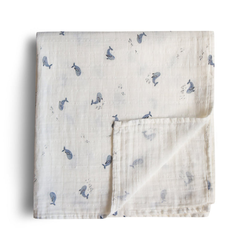 Organic Muslin Swaddle - Whales by Mushie & Co