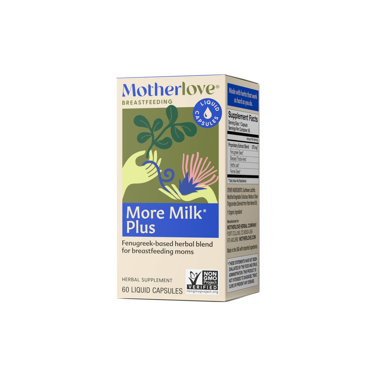 Box of Motherlove More Milk Plus supplement on a white background