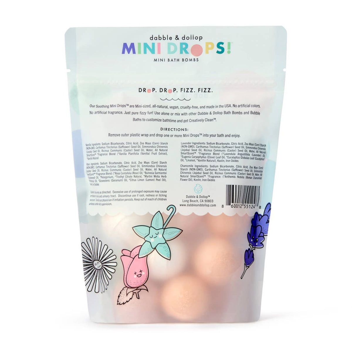 Package of Dabble & Dollop Mini Drops with illustrations on a white background