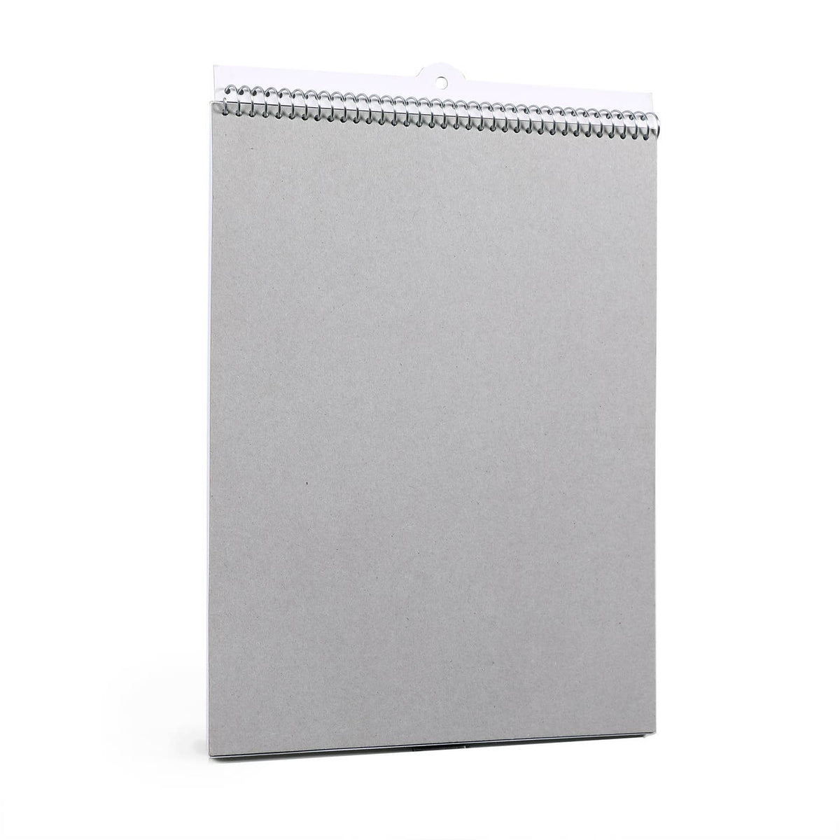 Gray spiral-bound notebook on a white background