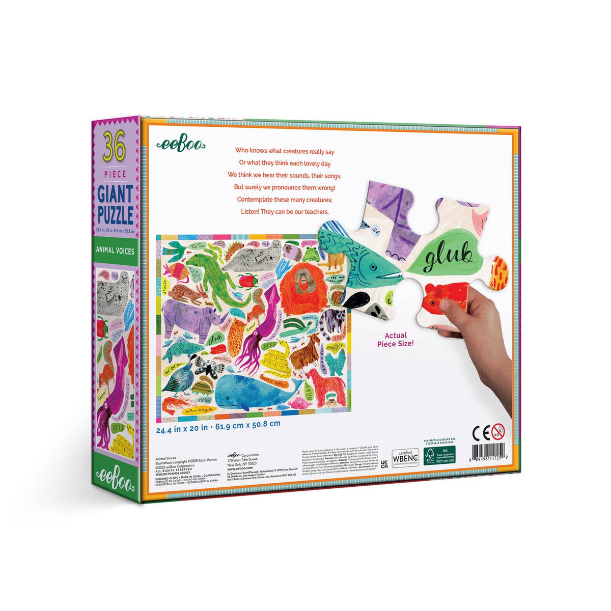 36-piece giant puzzle box with animal illustrations on a white background