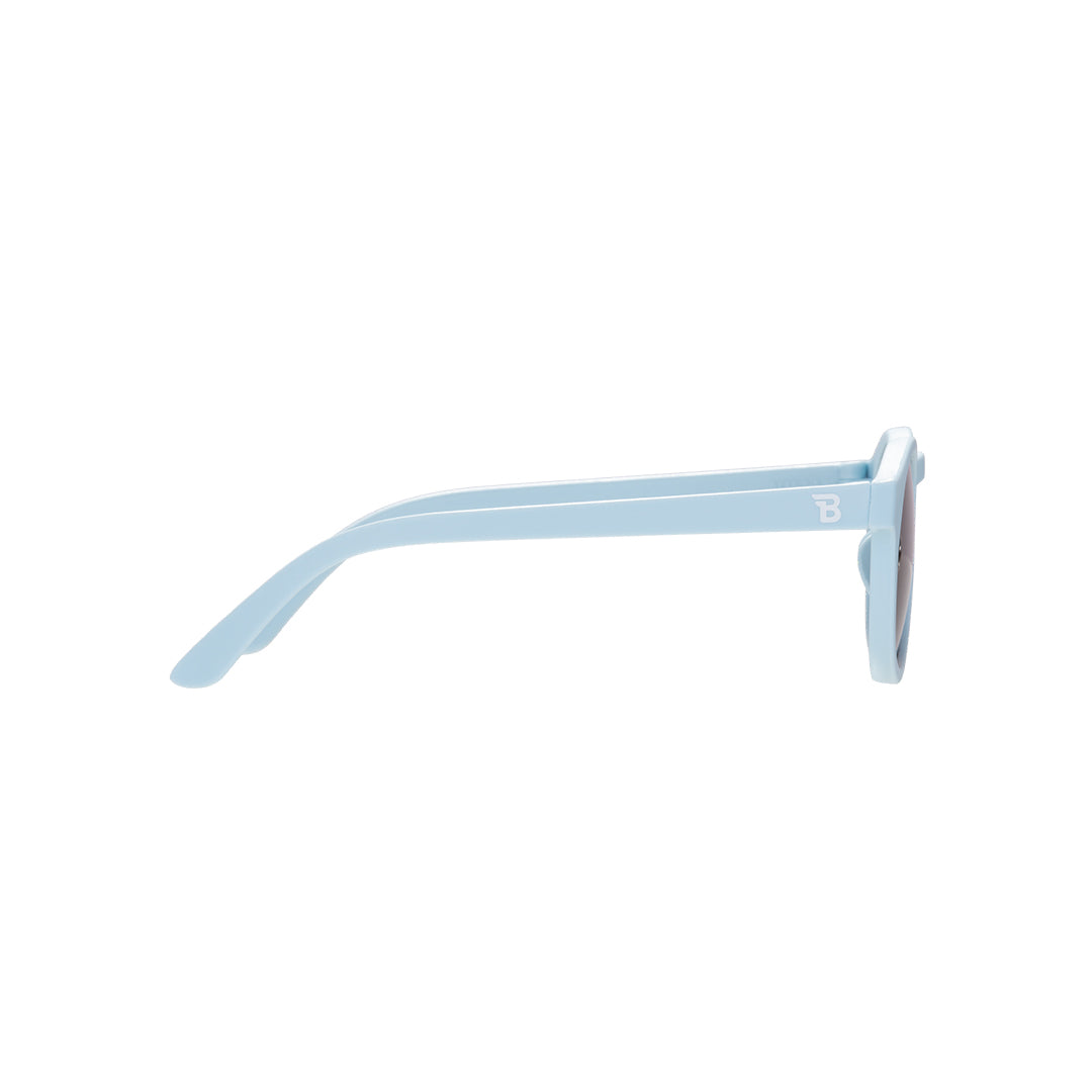 Light blue eyeglasses on a white background