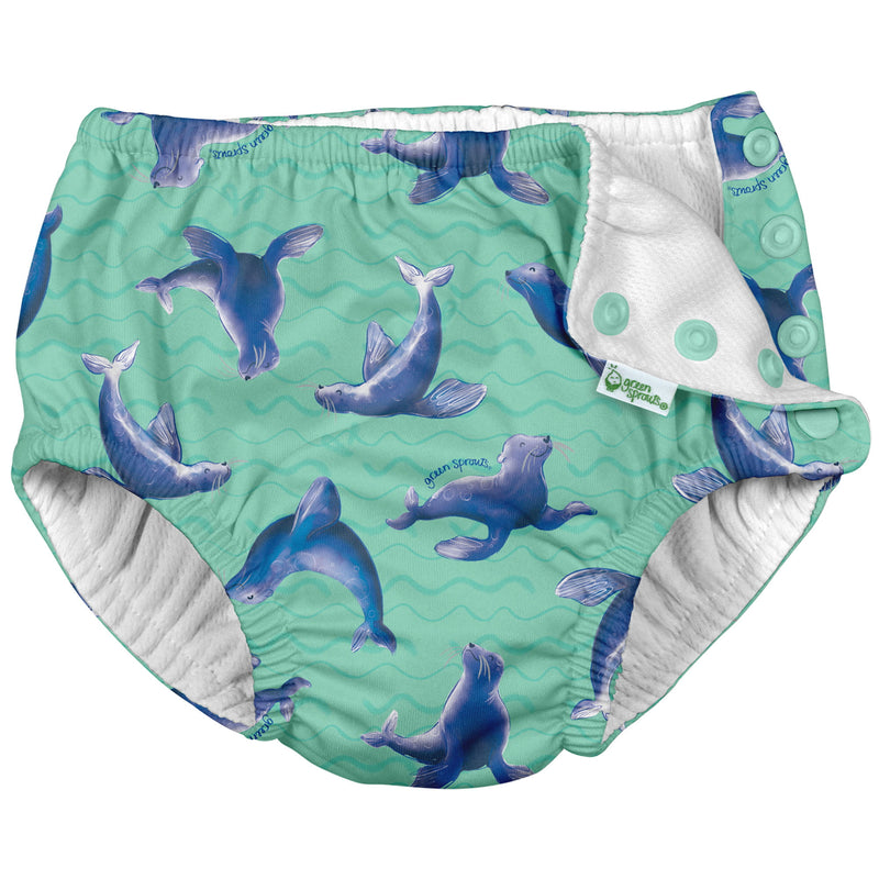 Eco Snap Swim Diaper with Gusset - Seafoam Sea Lions by Green Sprouts