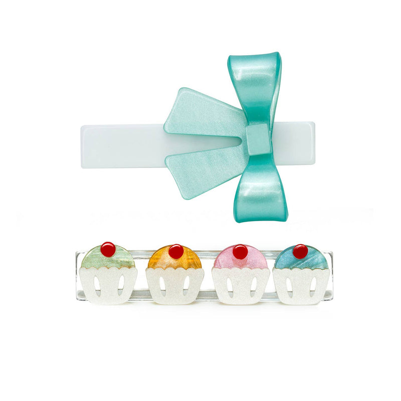 Cupcakes & Karen Bow Pearlized Hair Clips by Lilies & Roses NY