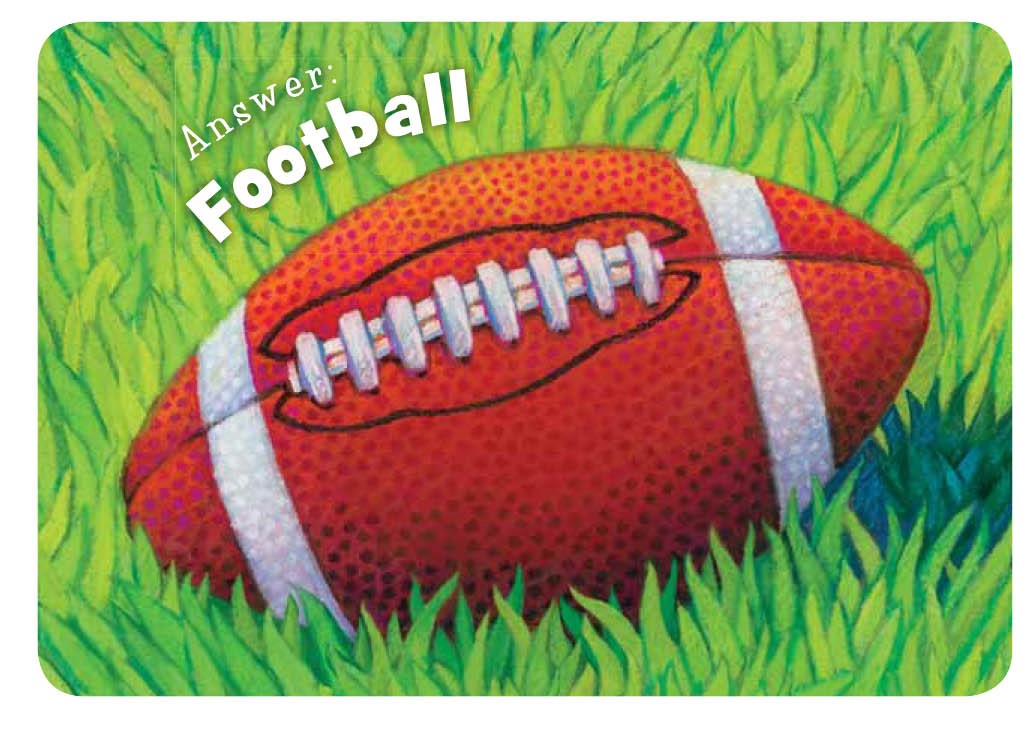 Colorful card with a football on grass, labeled 'Answer: Football'.