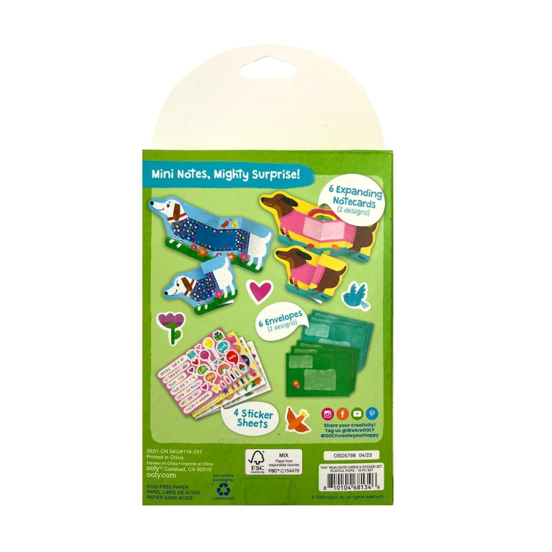 Packaging of mini notes with illustrations and text on a white background