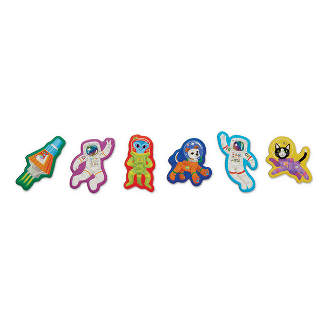Set of colorful space-themed stickers on a white background