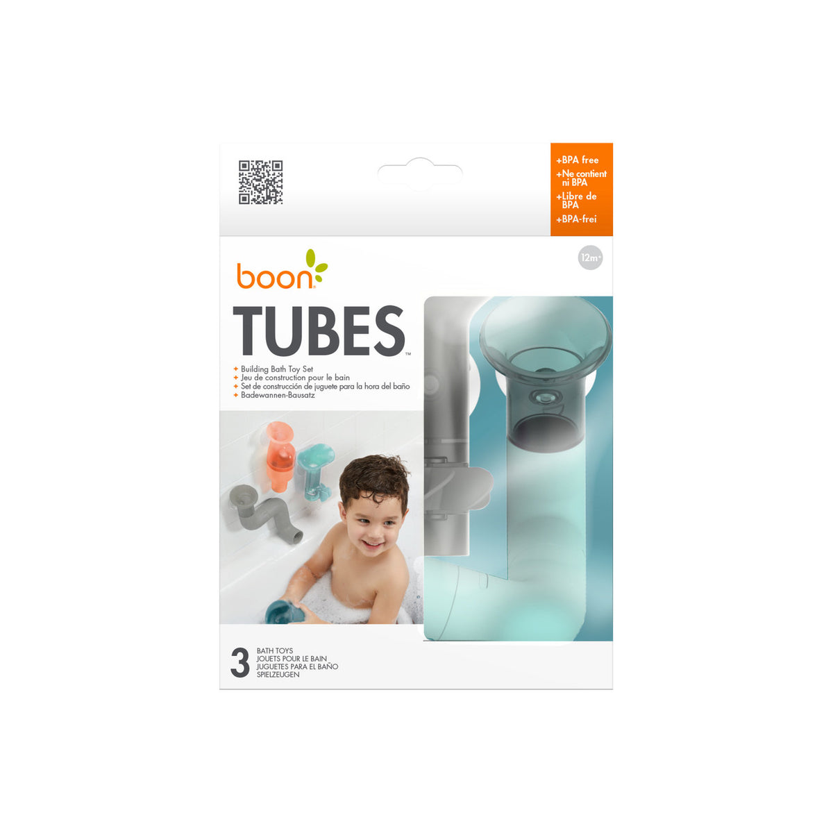 Boon Tubes packaging with a child and product images on a white background