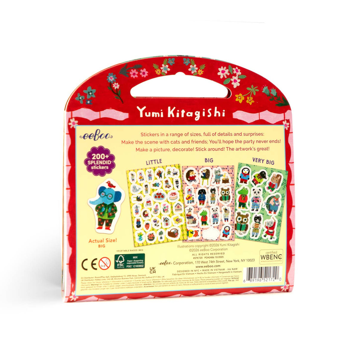 Yumi Kitagishi sticker pack with colorful illustrations on a red background