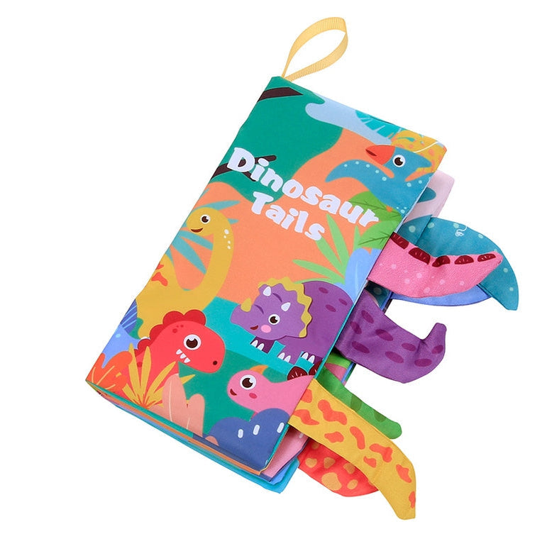 Colorful children's book with dinosaur illustrations on a white background